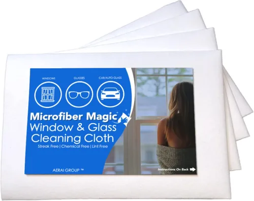 Microfiber Magic - Paquete de 4 paños de limpieza de vidrio y espejo, sin rayas, sin pelusas, perfectos para automóviles y ventanas
