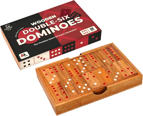 BSIRI Juego de dominó de madera para adultos, doble 6 juegos de dominó de madera gruesa clásica de color profesional, juego de dominó de viaje