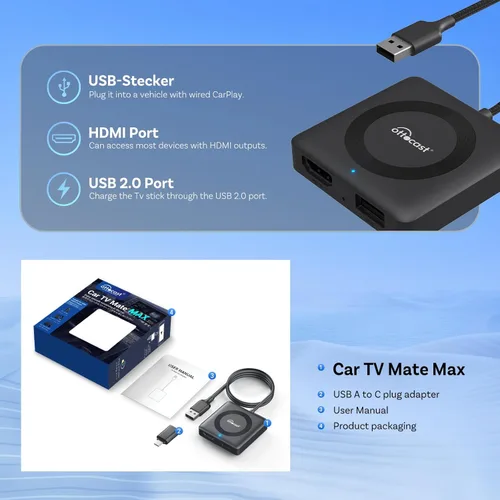 Miniatura 8 de Ottocast Car TV Mate Max - Convertidor de Fire TV Stick 2025 con CarPlay Android Auto, HD HDMI Adaptador de coche para emitir video/juego a coche