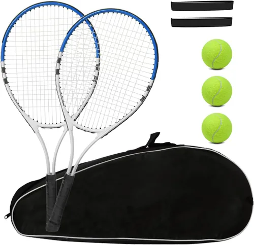 Raqueta de tenis preencordada, ligera, de 27 pulgadas, raquetas recreativas para adultos, para hombres, mujeres, estudiantes, kit de entrenamiento