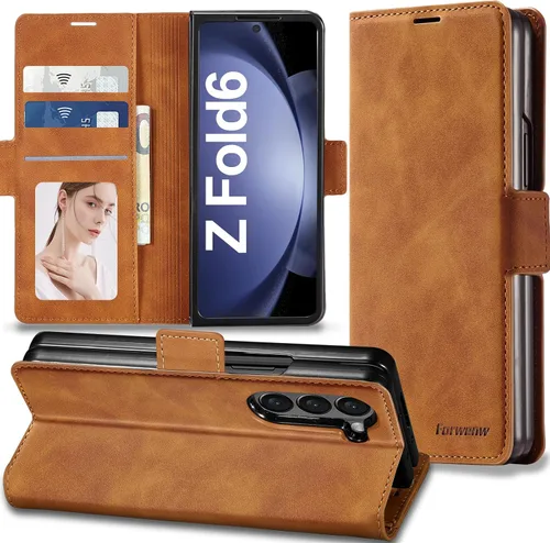 Miniatura 56 de Funda de piel con tapa para Samsung Galaxy Z Flip 3, con protección de bisagra, delgada y magnética tipo cartera [1 tarjetero], funda protectora a