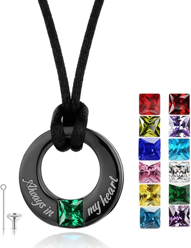 Miniatura 14 de YOUFENG Collares de urna de piedras natales para cenizas, urna redonda de cremación colgante para cenizas humanas, recuerdo conmemorativo, medallón