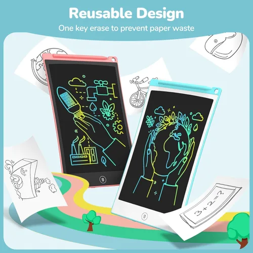 Miniatura 7 de TECJOE - Set de tableta de escritura LCD, tableta de dibujo colorida de 8.5 pulgadas para niños, juguetes de juegos de viaje para niños, actividades