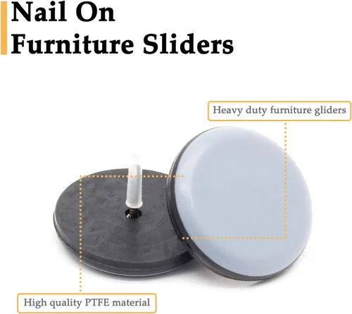Miniatura 3 de 16 deslizadores de 1-1/2 pulgadas para clavos de muebles, protectores de suelo de PTFE para sillas autoadhesivas para muebles para suelos de madera
