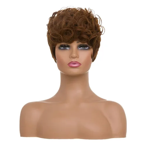 Miniatura 3 de MOONSHOW - Pelucas cortas de corte Pixie para mujeres negras, peluca de corte Pixie marrón Short Pixie Wigs for Black Women Natural Layered Short