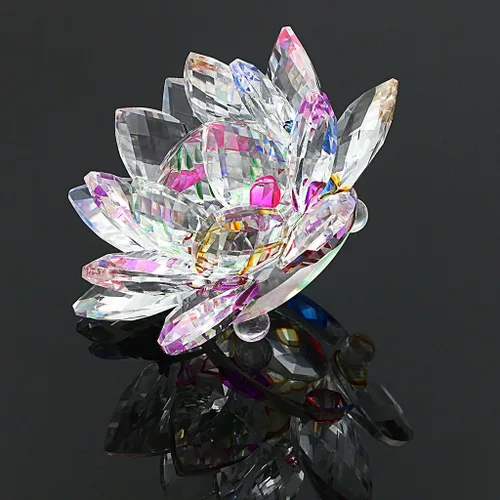 Miniatura 6 de OwnMy Flor de loto de cristal brillante con reflejo de tonos arcoíris, decoración Feng Shui para el hogar con caja de regalo (100 mm / 4 pulgadas)