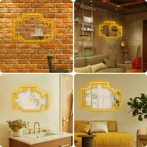 Miniatura 7 de Espejo de Neón con Luz Check Engine Regulable Letreros de Neón para Garaje para Cueva de Hombre Espejo de Pared Genial Decoración de Habitación
