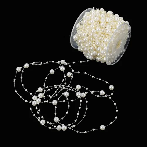 Jerler Guirnalda de perlas artificiales de 33 yardas/99 pies, rollo de perlas de 0.118-0.315 in, ideal para manualidades, Navidad, boda, ramo y