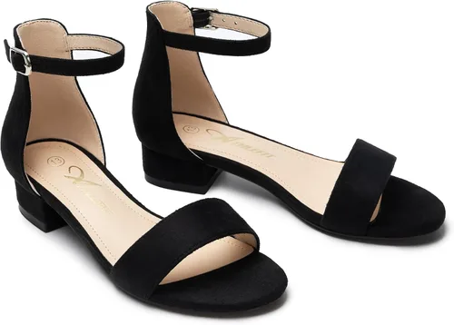 Miniatura 33 de Athlefit Sandalias para niñas, puntera abierta, correa en el tobillo, tacones bajos, zapatos de vestir para niñas pequeñas y grandes