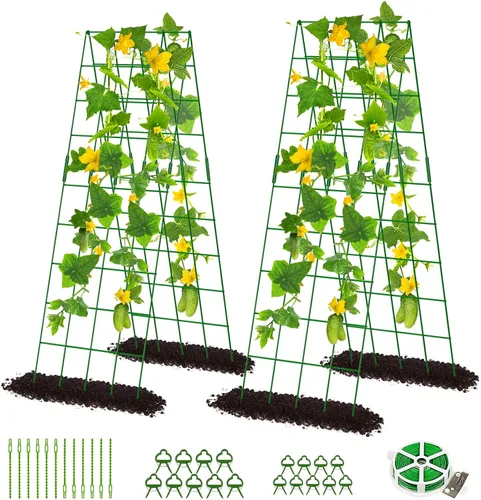 Miniatura 14 de DoCred Enrejado de jardín de metal con marco en A, 2 unidades, acero recubierto de PVC, perfecto para pepinos, calabaza, guisantes, enredaderas