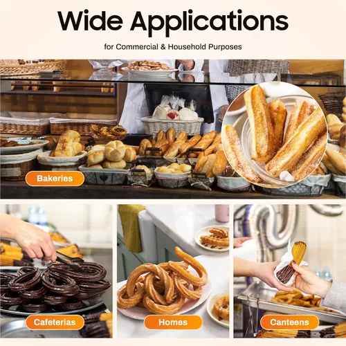 Miniatura 7 de Máquina para hacer churros comerciales de acero inoxidable de 5 L, máquina para hacer churros españoles + 6 boquillas de diferentes formas, máquina