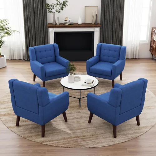 Miniatura 62 de Silla decorativa de piel sintética, moderna silla tapizada para sala de estar, cómodos asientos individuales con botones, asiento de lectura Negro