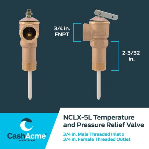 Miniatura 5 de Cash Acme Válvula de alivio de temperatura y presión NCLX-5L de 3/4 pulgadas, empuje para conectar accesorios de plomería de latón, cobre, tubo