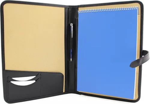 Portafolio de cuero Padfolio Ejecutivo Folio A4 Cartera de currículum Mujeres Profesional Cuaderno Titular Cuero Carpeta de Negocios Hombres (Negro)