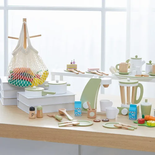 Miniatura 10 de Teamson Kids Little Chef Frankfurt - Juego de 21 alimentos de madera con frutas y verduras y bolsa de malla para comestibles, multicolor, verde