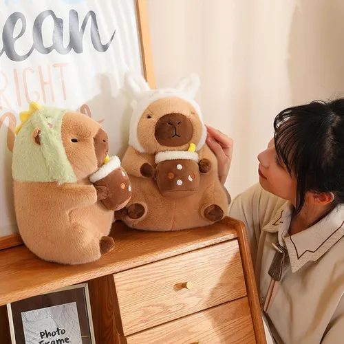 Miniatura 5 de Dinosaur Capibara de Peluche Bebiendo Té con Leche 11 Pulgadas Lindo Dino Capibara Animal de Peluche Ultra Suave Juguetes Kawaii Regalos para Niños