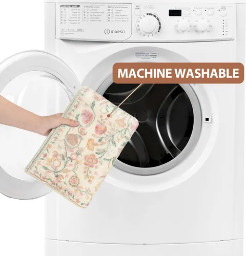 Miniatura 5 de Uphome Alfombra de baño bohemia con diseño floral beige, ultra suave, antideslizante, vintage, lavable a máquina, alfombra de baño floral para baño
