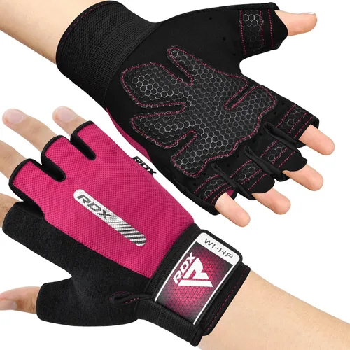 RDX Guantes de levantamiento de pesas para gimnasio, entrenamiento de fitness, protección completa acolchada antideslizante, ultra ventilados, Rosa