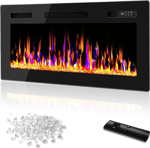 Miniatura 12 de Vitesse Chimenea Eléctrica Ultrafina de 42 Pulgadas Empotrada en Pared y Montada en Pared Calentador de Chimenea, Chimenea Lineal con Llama