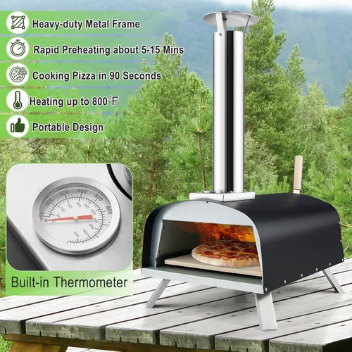 Miniatura 3 de Giantex Horno de pizza al aire libre, propano y leña con piedra para pizza de 13 pulgadas, cáscara de pizza, quemador de gas con regulador