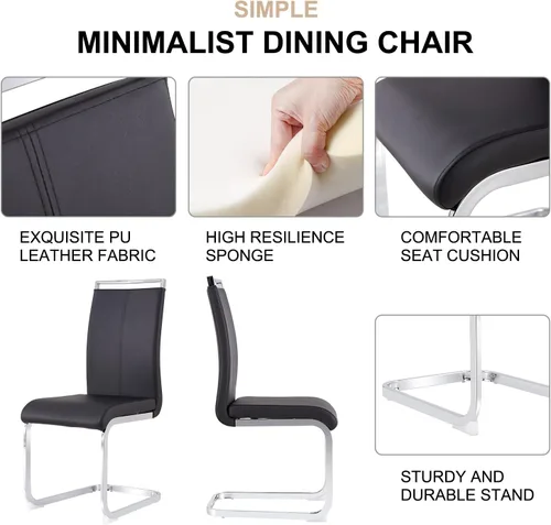 Miniatura 6 de Juego de mesa de comedor de vidrio de 63" para 4, juego de mesa de comedor moderno para 4, mesa de cocina y sillas de cuero PU, mesa de comedor