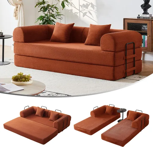 Miniatura 12 de Sofá cama convertible de pana de 79 pulgadas, sofá cama de asiento profundo, sofá cama con cama extraíble, sofá modular para piso de apartamento