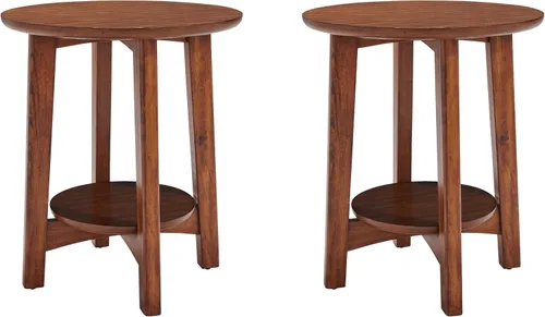Miniatura 7 de Alaterre Furniture Monterey - Juego de 2 mesas auxiliares redondas con estante de almacenamiento, mesita de noche moderna de mediados de siglo