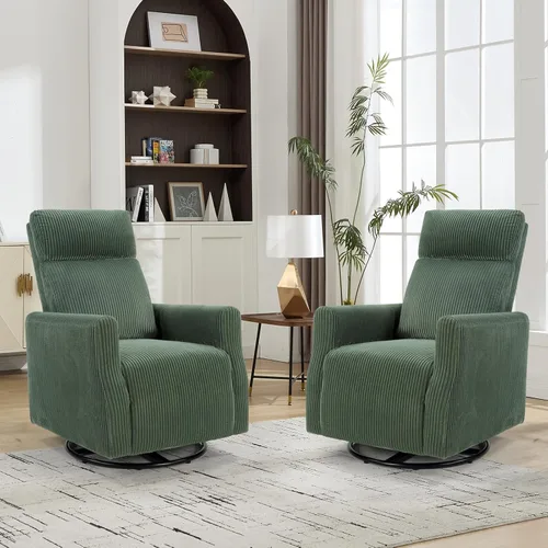 Miniatura 14 de CANMOV Silla mecedora giratoria para guardería, silla giratoria con respaldo alto y brazos, silla deslizante de pana para sala de estar, dormitorio