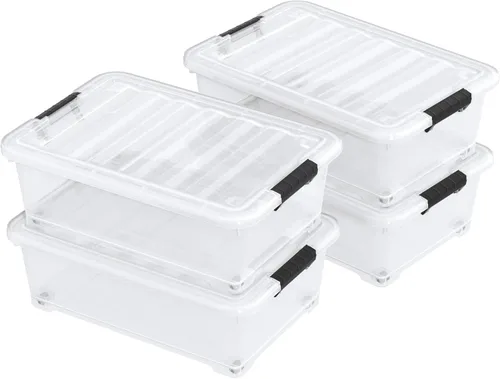 Miniatura 7 de Paquete de 4 cubos de almacenamiento de plástico transparente debajo de la cama, contenedor de almacenamiento debajo de la cama con ruedas