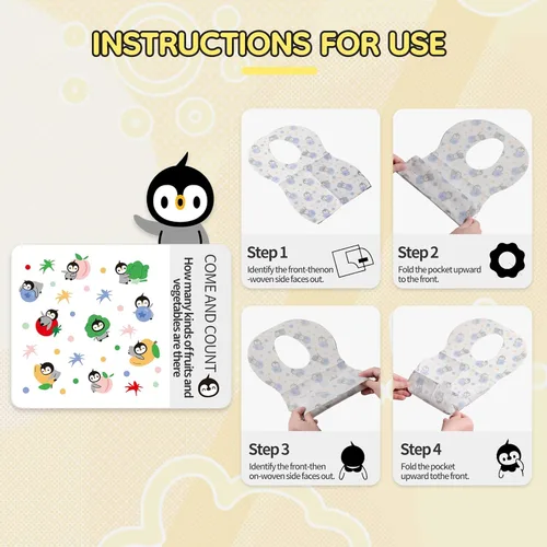 Miniatura 4 de Baberos desechables para alimentación, paquete individual de 24 para bebés y niños, pestañas adhesivas ajustables, baberos para niños pequeños