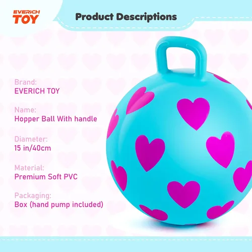 Miniatura 2 de Bola de tolva, bola hinchable de 15 pulgadas con asa, corazón rosa, juguetes para niñas, divertido juego activo en interiores, juguetes inflables