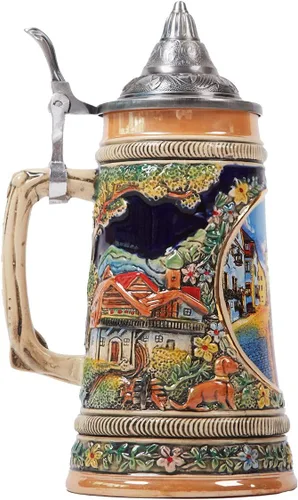 Miniatura 11 de Taza de cerveza alemana Oktoberfest Bávara Frankfurt Viking Tankard con tapa Petwer para hombres, padre amante de la cerveza, 0.6 litros