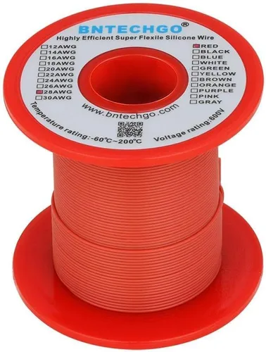 BNTECHGO Carrete de alambre de silicona de calibre 28 rojo 250 pies Flexible 28 AWG alambre de cobre estañado trenzado