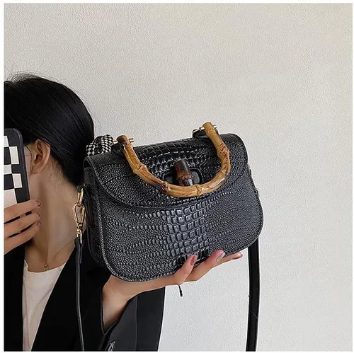 Miniatura 4 de Bolso de mano de cuero artificial de bambú con asa superior para mujer, elegante bolso de noche, regalo para mujer, hecho a mano