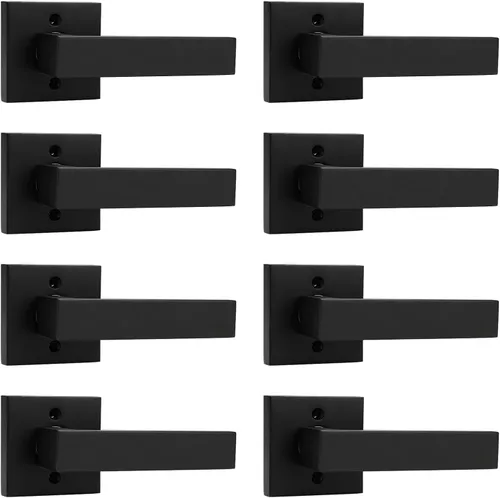 Miniatura 145 de Probrico Paquete de 4 manijas de puerta simuladas en negro mate, manijas interiores que no giran, manijas reversibles resistentes para interiores