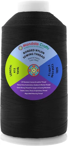Miniatura 292 de Mandala Crafts - Hilo de nailon para coser cuero, tapicería, mezclilla y para trenzar el pelo; resistente, 1500 yardas, tamaño 69 T70 Marrón