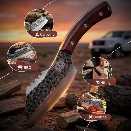 Miniatura 7 de ENOKING Cuchillo de chef forjado a mano de 6.1 pulgadas, cuchillo de carnicero de acero de alto carbono con funda de cuero, cuchillo de cocina