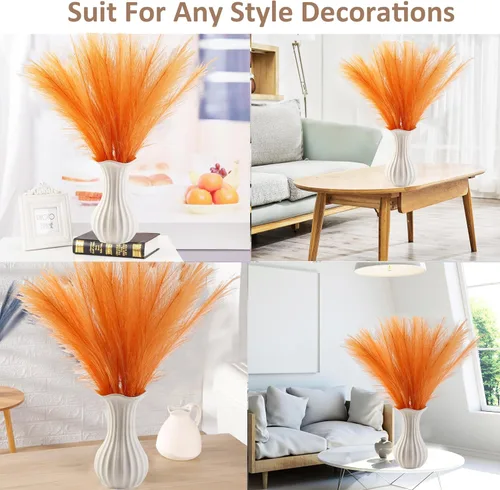 Miniatura 6 de Decoración de hierba de pampa naranja otoñal, 30 piezas de 17 pulgadas de hierba de pampa sintética, arreglo floral de hierba de pompas y relleno