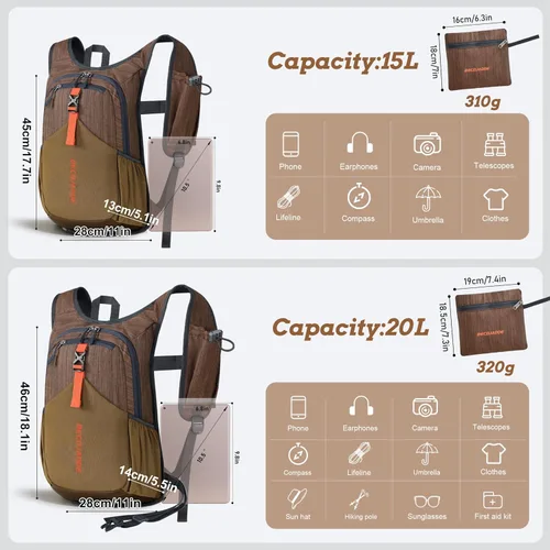 Miniatura 4 de BECOJADDE - Mochila de senderismo pequeña de 15 L para hombres y mujeres, plegable y ultraligera, para viajes, camping y actividades al aire libre