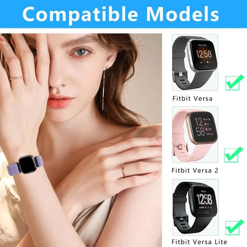 Miniatura 3 de Attbbon Banda elástica compatible con correas Fit Bit Versa/Fit Bit Versa Lite, correas deportivas de nailon elástico transpirables y ajustables