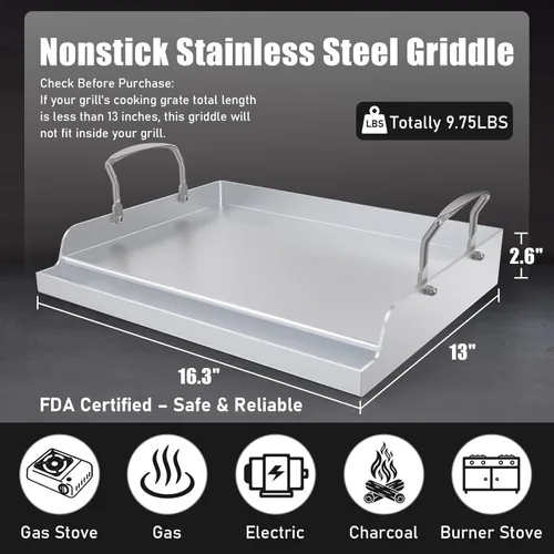 Miniatura 2 de Plancha antiadherente de acero inoxidable para parrilla de gas, plancha nanocerámica para tope de estufa de gas, placa de superficie plana de 17" x