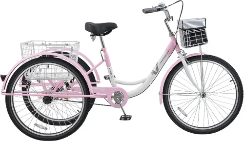Miniatura 6 de VIRIBUS Triciclos para adultos para mujeres, triciclo de una sola velocidad para adultos con cestas con ruedas desmontables delanteras y traseras
