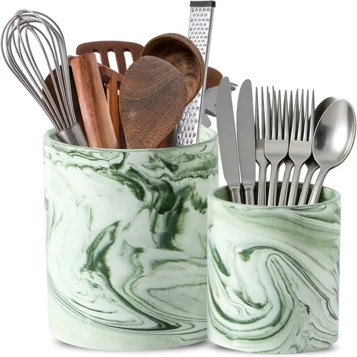 Miniatura 11 de Soporte grande de utensilios de 7.2 pulgadas para encimera de cocina, recipiente de utensilios de mármol dorado, soporte de espátula para encimera