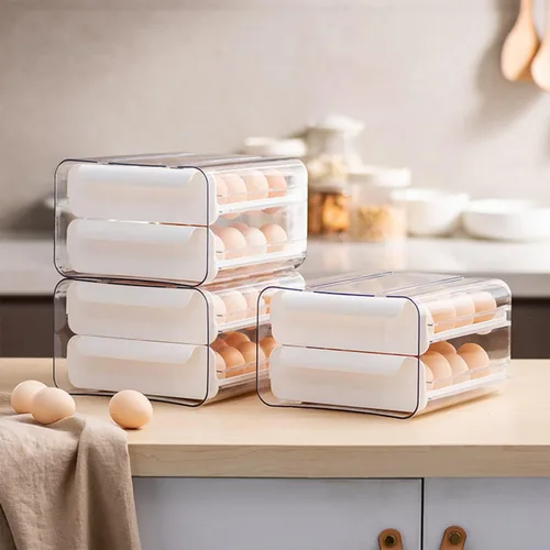 Miniatura 7 de Soporte para huevos de gran capacidad para refrigerador, contenedores organizadores de almacenamiento de huevos, organizador apilable de plástico