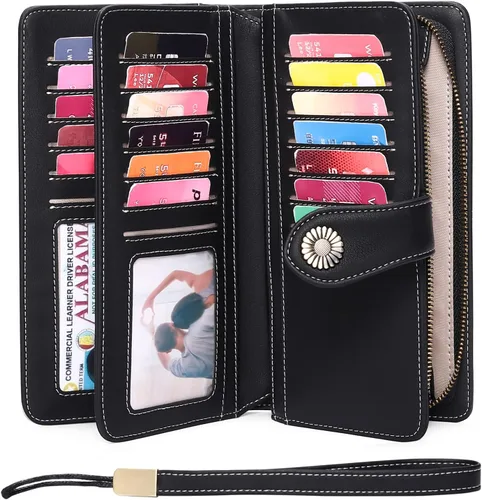 Miniatura 2 de FALAN MULE Cartera de cuero genuino RFID bloqueo gran capacidad Trifold señoras cartera.
