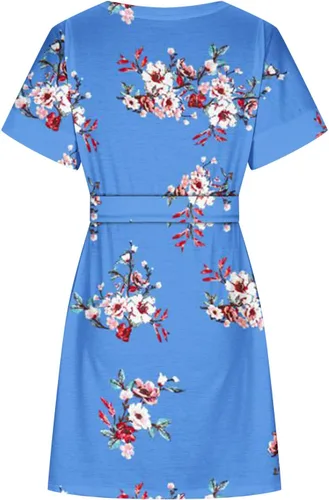 Miniatura 4 de Vestido Floral midi Mujer Vestido plisado bolsillos Rayas y teñido anudado Vestido de Calle de Manga Corta Cuello