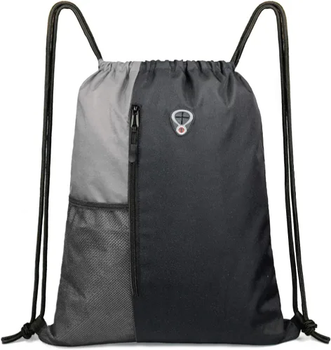 Mochila con cordón, con estilo deportivo, bolsa de gimnasio para mujeres, hombres y niños, bolsa de gran tamaño con zíper y bolsillos de malla para