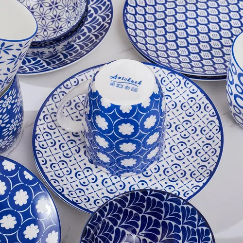 Miniatura 6 de AntoKueh Tazas de café de porcelana de 14 onzas, tazas de cerámica, paquete de 6 con asa para café, coca, capuchino, lavavajillas, aptas