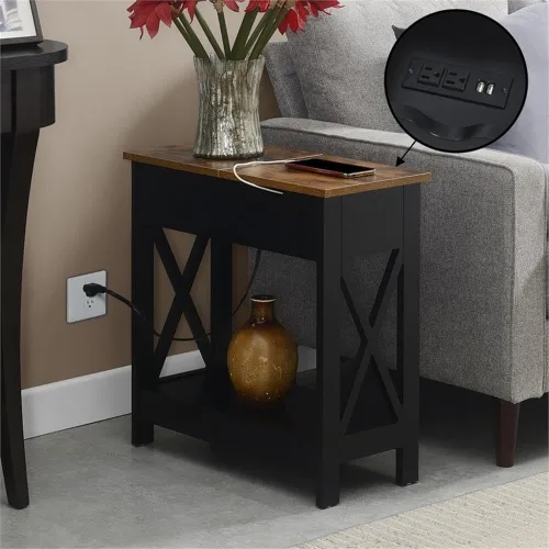 Miniatura 11 de Convenience Concepts Oxford - Mesa auxiliar abatible con estación de carga de 23.75 pulgadas, moderna mesa de sala de estar con puertos USB y tomas