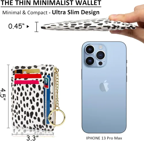 Miniatura 49 de Tarjetero delgado con bloqueo RFID, billetera de bolsillo pequeño, con cremallera Keychian para monedero, monedero y tarjetero para mujeres y hombres